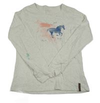 Bielo-sivé melírované tričko s koníky Yigga