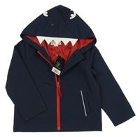 Nové - Tmavomodrá šusťáková jarní bunda s kapucí- žralok Kuniboo