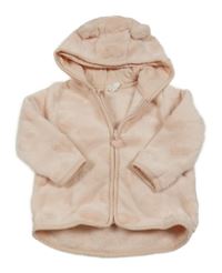 Světlerůžová chlupatá propínací mikina se srdíčky a kapucí H&M