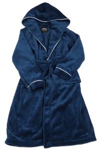 Tmavomodrý chlpatý župan s kapucňou