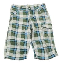 Zeleno-modro-bílé kostkované cargo kraťasy
