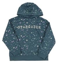 Modrošedá mikina s hvězdami, nápisom a kapucňou Principles