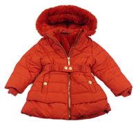 Červená šusťáková zimní parka s páskem a kapucí Maine