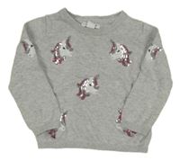 Sivý sveter s jednorožci z flitrů Primark