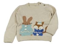 Svetlobéžový sveter so zajačikom a líškou M&S