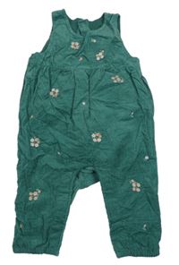 Zelený manšestrový podšitý kalhotový overal s kytičkami M&S