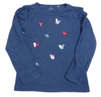 Tmavomodré melírované triko s motýlky Topolino
