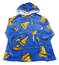 Modrá chlupatá oversize mikina s pizzou a kapucí Primark