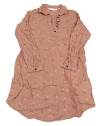 Růžové košilové šaty s kytičkami H&M