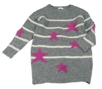 Šedo-bílé pruhované pletené šaty s hvězdami Next