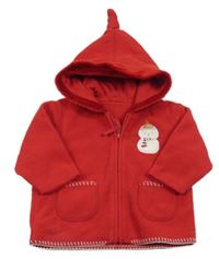 Červená fleecová prepínaci mikina so sněhulákem a kapucňou Mothercare