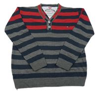 Šedo-tmavomodro-červený pruhovaný lehký svetr Tommy Hilfiger