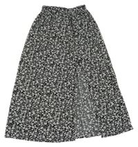 Čierno-biela kvetovaná maxi sukňa s rozparkem Shein