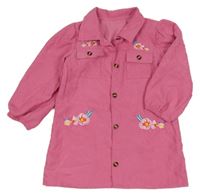 Ružové manšestové košeľové prepínaci šaty s kvetmi