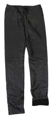 Čierne koženkové zateplené legíny Calzedonia