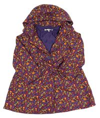 Fialová šusťáková podzimní parka s kytičkami M&S