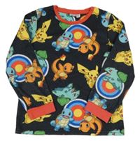 Černo-červené fleecové pyžamové triko s pokémony 