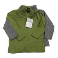 Nové - 2x - Khaki + šedé triko s rolákem Primark
