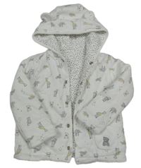 Bílý oboustranný zateplený kabátek so zvieratkami a kapucňou Little Nutmeg