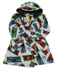 Šedý chlupatý župan s hrdiny a kapucí George 