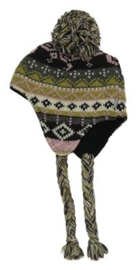 Barevná vzorovaná vlněná podšitá ušanka 