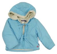 Svetlomodrá šušťáková zateplená bunda s lamou a kapucňou