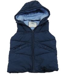 Tmavomodrá šusťáková prošívaná zateplená vesta s kapucí Topolino