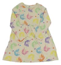 Smetanové bavlněné šaty s jednorožci H&M