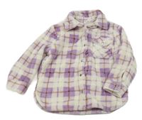 Bielo-fialová kockovaná chlpatá košeľová bunda Topolino