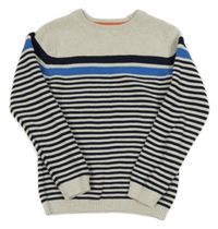 Béžovo-tmavomodrý pruhovaný sveter M&S