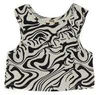 Čierno-smotanový vzorovaný rebrovaný crop top Koton