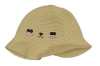 Béžový slaměný klobouk s obličejem 