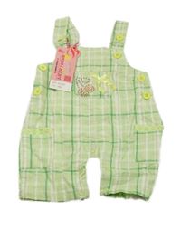 Nové - Světlezeleno-bílé kostkované plátěné laclové kraťasy s kamínky 