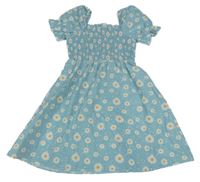 Svetlomodré žabičkové šaty s kvietkami Alaya kids