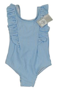 Nové - Modro-biele pruhované jednodielne plavky s volánikmi Primark