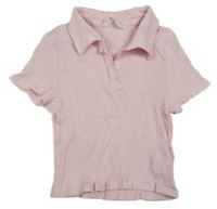 Svetloružové rebrované crop tričko s golierikom H&M