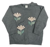 Sivý sveter s kvietkami H&M