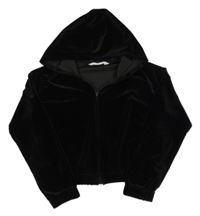 Černá sametová propínací crop mikiina s kapucňou H&M