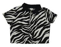 Čierno-bílo/světlešedé vzorované úpletové polo crop tričko zn. RIVER ISLAND