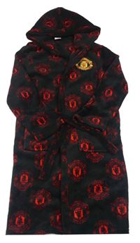 Černo-červený plyšový fotbalový župan Manchester United a kapucňou