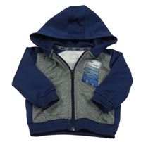 Šedo-tmavomodrá melírovaná thermo propínací mikina s logem a kapucí Nike