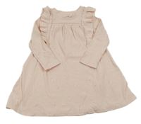 Světlepudrové žebrované šaty s kytičkami a volánky Cat&Jack