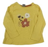 Tmavožluté triko s kytičkami a srdíčky little kids