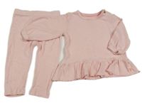 2Set - Ružovo-biela pruhovaná úpletová tunika so srdíčkem + turecké nohavice zn.