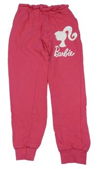 Tmavoružové paper bag tepláky s logom Barbie