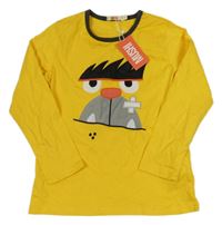 Nové - tmavožluto/šedé tričko s príšerkou MUSHI