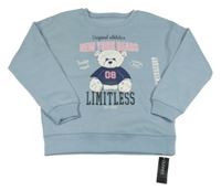 Nové - světlemodrošedá tepláková oversize mikina s medvedíkom a nápismi St. Bernard