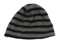 Šedo-černo-tmavomodrá pruhovaná fleecová čepice