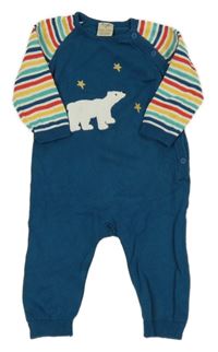 Petrolejovo-pruhovaný pletený overal s medvídkem frugi