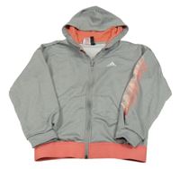 Šedo-korálová melírovaná thermo propínací mikina s kapucí Adidas